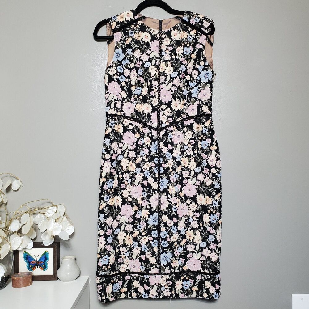 Nanette Lepore Floral Dress Womens Size 12 Black Jacquard Sheath Eyelet Detail
